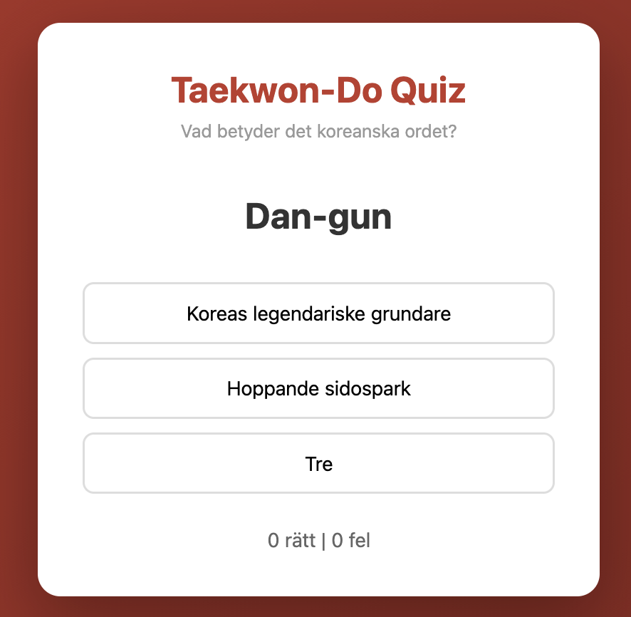Taekwon-Do quiz screenshot